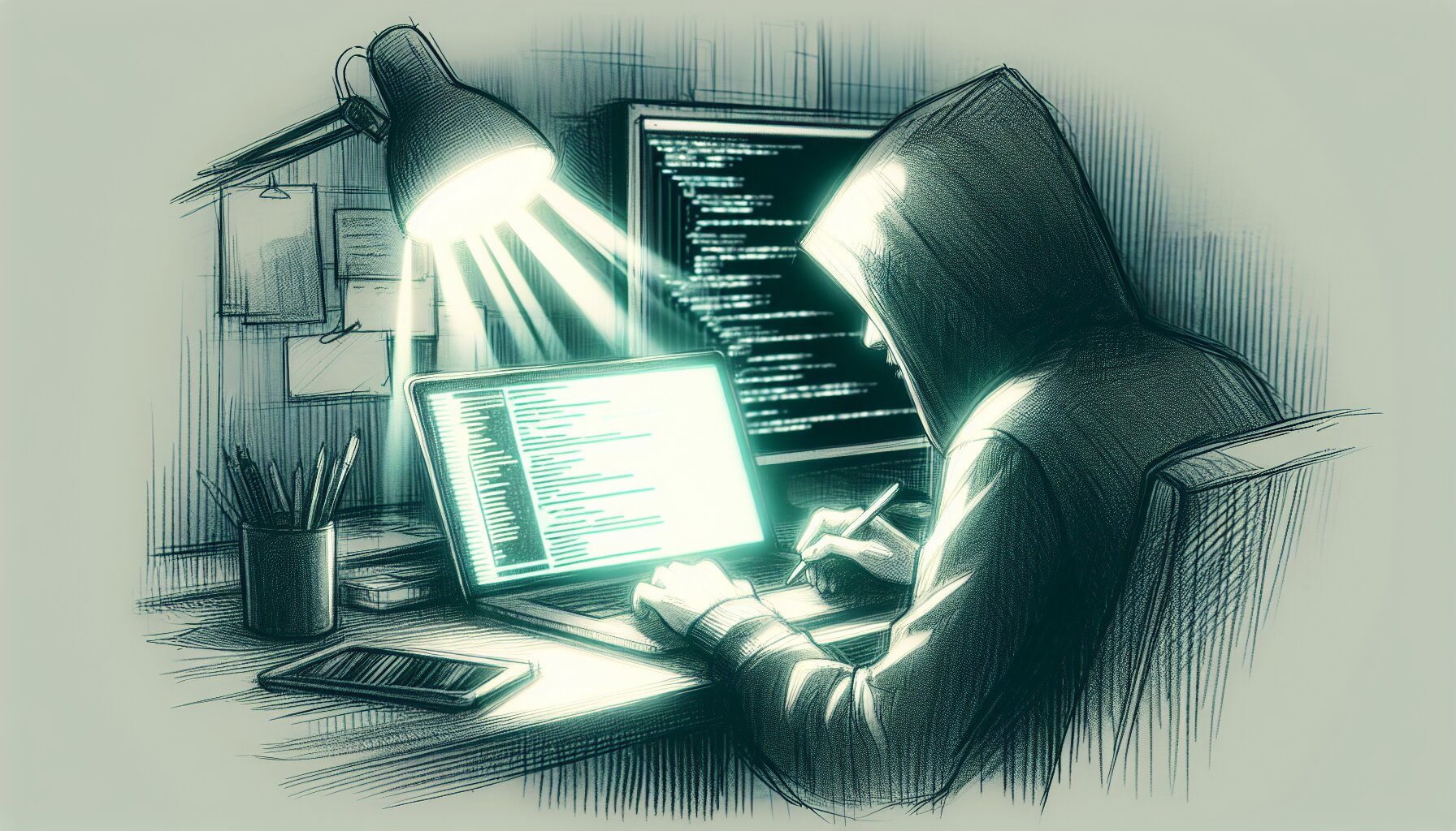 A person seated at a desk working on a laptop