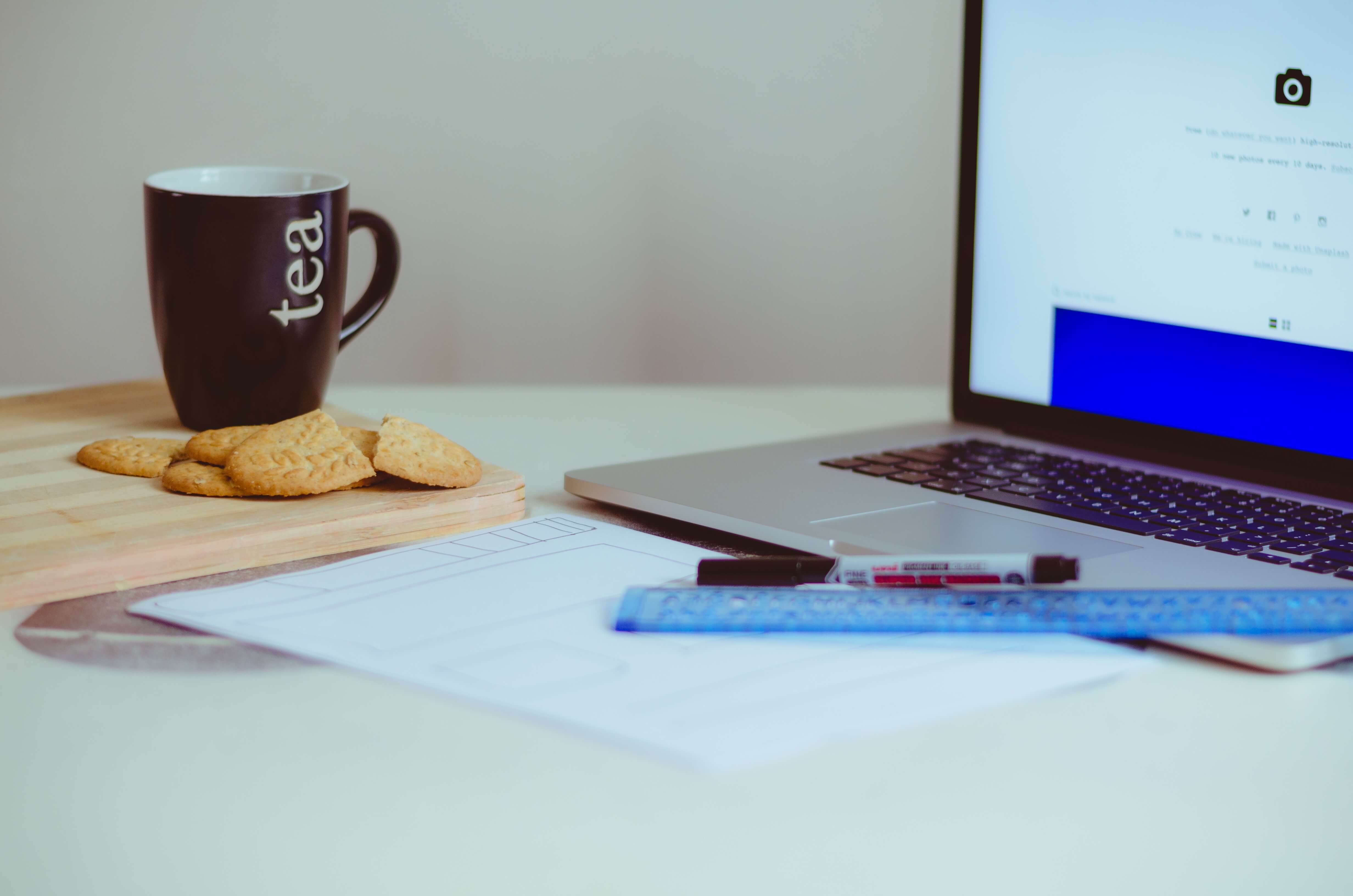 Cookies, a cup of tea, and a laptop